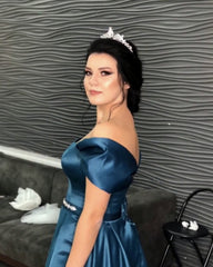 Sweetheart Off Shoulder Long Satin Prom Evening Dresses