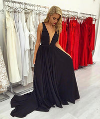 Sexy Plunge Neck Long Prom Dresses