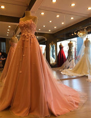 Stylish Flowers Sweetheart Tulle Prom Long Dresses