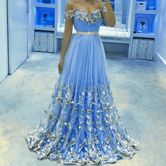 Elegant Lace Embroidery Sweetheart Tulle Formal Evening Dresses