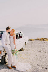 Trumpet/Mermaid Bateau Neckline Open Back Lace Wedding Dresses