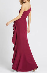 Noble and minimalist one shoulder open shoulder lotus leaf edge and ground length open back evening dress