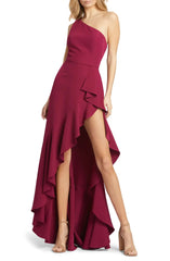 Noble and minimalist one shoulder open shoulder lotus leaf edge and ground length open back evening dress