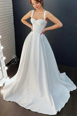 Ivory A Line Sweetheart Satin Simple Wedding Dresses Bridal Gown TN397