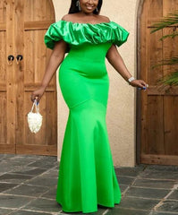 Green Off-The-Shoulder Mermaid Long Prom Dress Wedding Guest Dress Elegant Evening Dress Wholesale