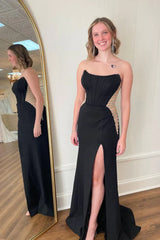 Wholesale Black Strapless Cut Out Sheath Long Prom Dress with Slit Charming Evening Dress