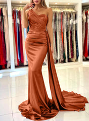 One Shoulder Sleeveless Silk Like Satin Sheath/Column Bridesmaid Dresses Elegant Evening Dress Wholesale
