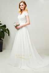 A-Line/Princess Off-the-Shoulder Chiffon Wedding Dresses with Lace Appliques