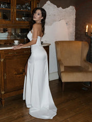 Aimishang Dress Wholesale Charming Mermaid Satin Bridal Gown Elegant Wedding Dress With Slit No With Wedding Veil And Necklace