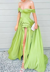 Green Off Shoulder Backless A-Line Long Prom Dress Sexy Evening Dress Wholesale