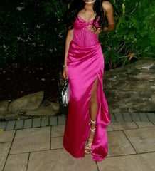 Aimishang Dress Wholesale Fuchsia Sweetheart Prom Dress Mermaid Long Split Gown Charming Evening Party Dress