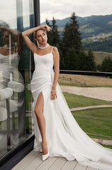 Aimishang Dress Wholesale Mermaid Beach Satin Wedding Dress Charming Bridal Gown No With Veil And Necklace