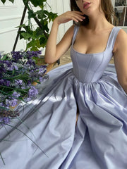 Wholesale Modest Square Neck A-Line Evening Dress Satin Prom Dresses Elegant Party Dress