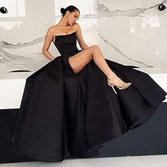 Womens Long Strapless Satin Prom Dress Sleeveless Slit Evening Ball Gown Off Shoulder Party Dress Wholesale