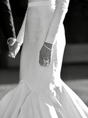 Grace Satin Long Sleeves Chapel Train Backless Mermaid Wedding Dress Simple Elegant