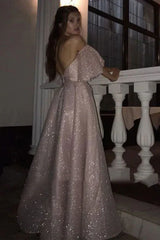 Wholesale Pink Tulle Sequins Off the Shoulder Prom Dress With Split Charming Evening Party Dress