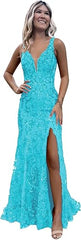 Women's Sparkly Sequin Mermaid Prom Dresses for Teens V Neck Long Formal Evening Party Dresses with Slit Wholesale