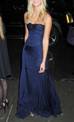 Aimishang Navy Blue Strapless A-Line Long Prom Dress Elegant Evening Party Dress Formal Dress