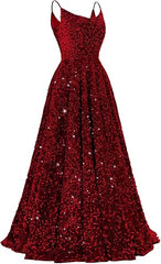 Spaghetti Straps Prom Dresses Sequin Long Formal Ball Gowns Sparkly A-Line Evening Party Gown Wholesale