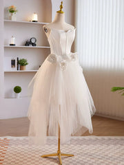 Wholesale Strapless 3D Flower White Tulle Satin Short Prom Dress Homecoming Dress
