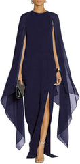 Women's Elegant High Split Flare Sleeve Formal Evening Gowns Maxi Dress Women's Elegant High Split Flare Sleeve Formal Evening Gowns Maxi Dress with Cape Party Dress Wholesale