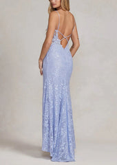 Aimishang Dress Wholesale Lavender Lace Long Prom Dress Charming Evening Party Dress With Slit