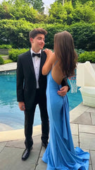 Blue Straps Open Back Mermaid Evening Dress Prom Dresses Charming Party Dress Wholesale