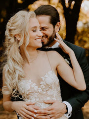 Elegant Spaghetti Straps Neckline Sheath Wedding Dresses With Appliques Beautiful Wholesale