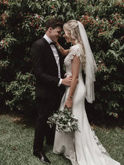 Exquisite Sheath Satin Wedding dresses Lace With Sequins Beads Bridal Gowns Elegant
