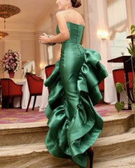 Green Spaghetti Straps Asymmetrical Prom Dress with Ruffles Elegant Evening Dress Wholesale