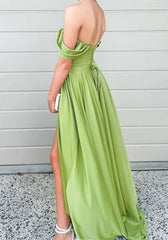 Green Off Shoulder Backless A-Line Long Prom Dress Sexy Evening Dress Wholesale