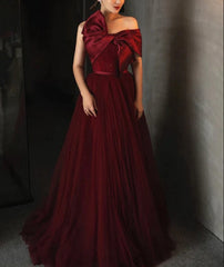 Wine Red Satin and Tulle A-line Simple Prom Dress Floor Length Party Dress Elegant Evening Dress