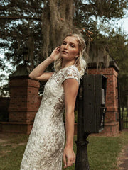 Vintage floral Lace Bateau Neckline Mermaid Wedding Dresses Charming Beautiful