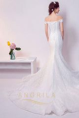 Sexy Trumpet/Mermaid Off-the-Shoulder Sweetheart Lace Bridal Wedding Dresses