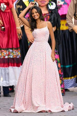 Spaghetti Straps Prom Dresses Sequin Long Formal Ball Gowns Sparkly A-Line Evening Party Gown Wholesale