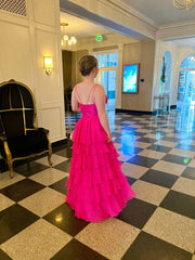 Wholesale Sexy Fuchsia Layered A Line Evening Dress Chiffon Long Prom Dress Charming Party Dress