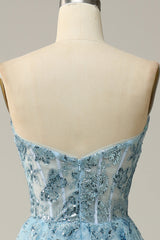 A Line Midi Sweetheart Sequins Sky Blue Prom Dress Off Shoulder Beautiful