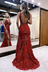 Women's Sparkly Sequin Mermaid Prom Dresses for Teens V Neck Long Formal Evening Party Dresses with Slit Wholesale