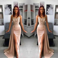 Chic Evening Dress With Applique Belt And Hollowing Out Slit Sexy Elegant Wholesale