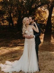 Elegant Spaghetti Straps Neckline Sheath Wedding Dresses With Appliques Beautiful Wholesale
