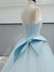 A-Line Satin Tulle Blue Quinceanera Dress Long Prom Dress Ball Gown Off Shoulder