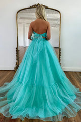 Sweet A-Line Sweetheart Long Tulle Prom Dress With Detachable Sleeves Solid Color