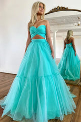 Sweet A-Line Sweetheart Long Tulle Prom Dress With Detachable Sleeves Solid Color