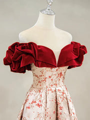 A-Line Off Shoulder Satin Long Prom Dress Evening Dress Elegant Beautiful