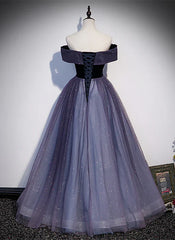 Sparkling Purple Gradient Tulle Off Shoulder A-line Purple Evening Dress Prom Dress Elegant