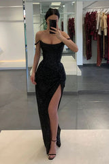Wholesale Long Black Spaghetti Straps Sparkle Sequins Prom Dresses Charming Evening Party Dress