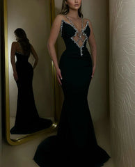 Gorgeous Black Straps Beading Mermaid Evening Dress Sexy Party Dress Wholesale
