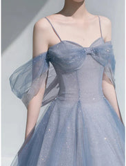 Ball Gown Party Dresses Glittering Dress Wedding Guest Prom Floor Length Sleeveless Off Shoulder Tulle with Glitter Beautiful