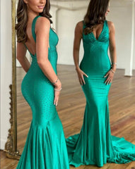 Aimishang Green V Neck Backless Beads Mermaid Long Prom Dress Sexy Evening Dress