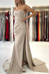 Elegant Mermaid Strapless Evening Dress With Split Off Shoulder Elegant Party Dress Wholesale